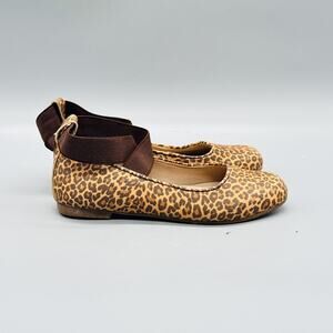 Elephantito Shoes Girls 11 Brown Leather Leopard Ballet Flats Ankle Strap Casual